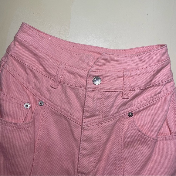Pink Notched Denim Mini Skirt - Picture 4 of 11